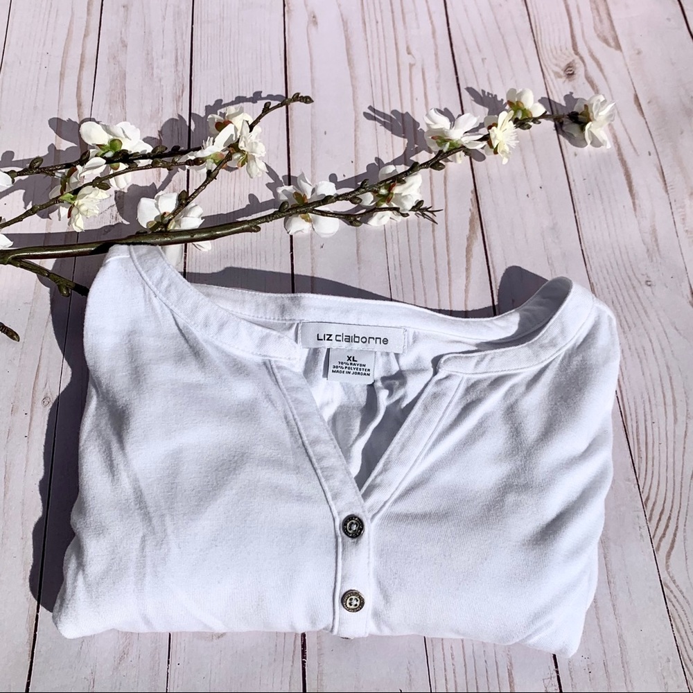 Liz Claiborne Short Sleeve Plain White Tee XL